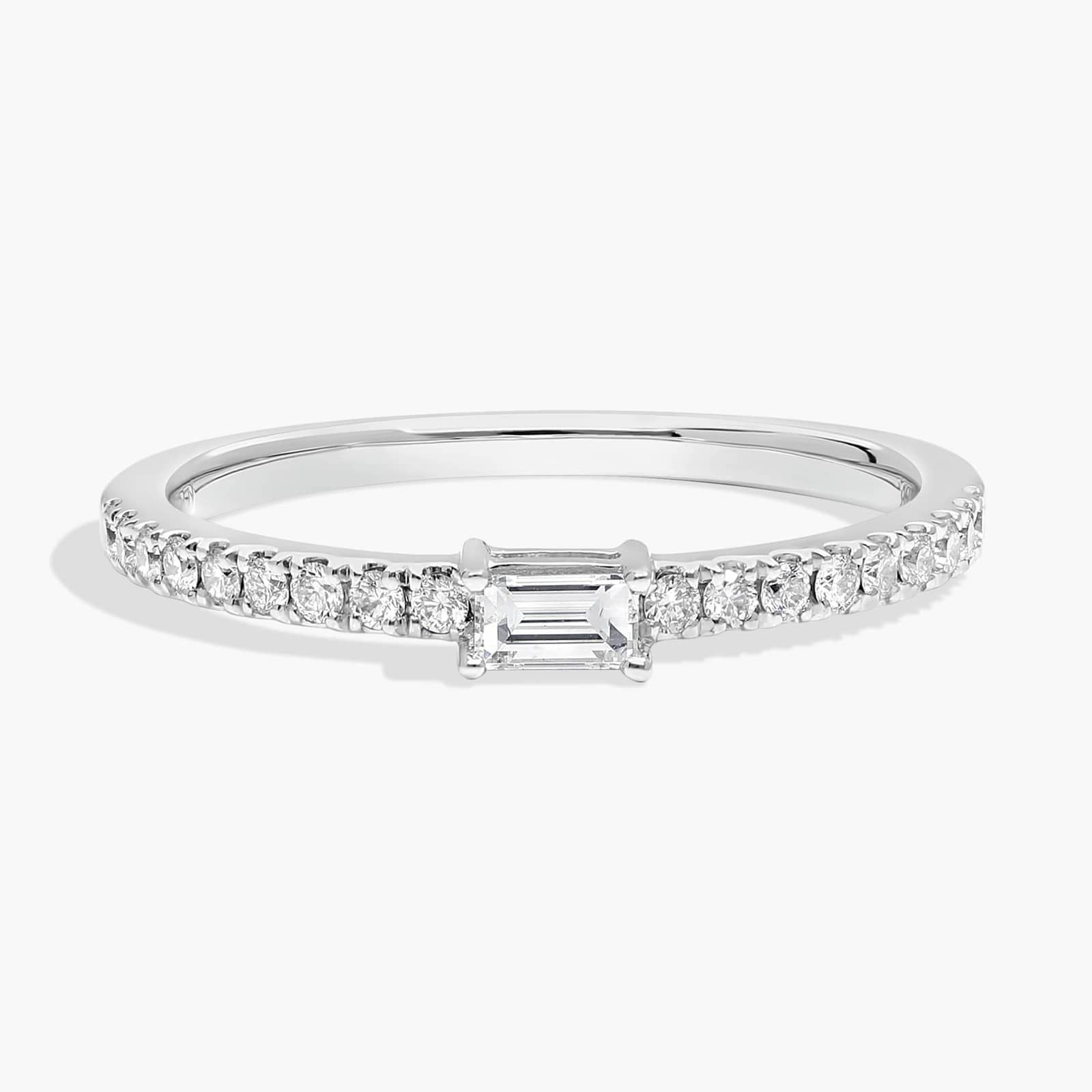 Diamond Pavé and Baguette Stacking Ring in 14k White Gold (1/4 ct. tw.)