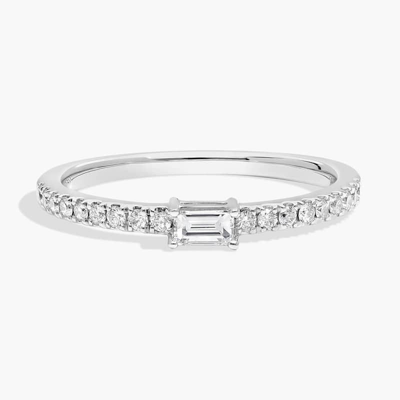 Diamond Pavé and Baguette Stacking Ring in 14k White Gold (1/4 ct. tw.)