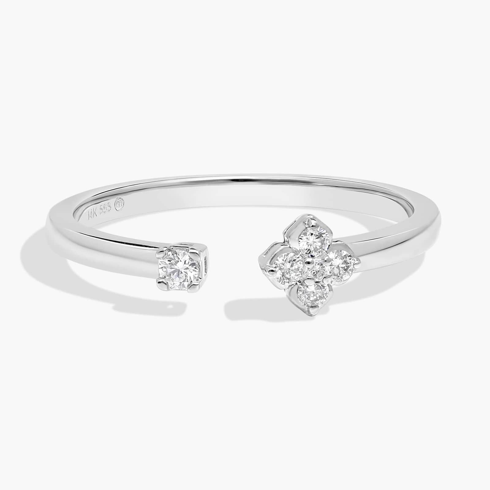 Mini Diamond Open Floral Stackable Fashion Ring in 14k White Gold (1/10 ct. tw.)