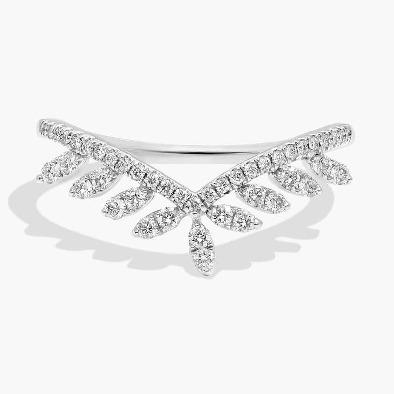 Diamond Leaf Crown Fashion Ring in 14k White Gold