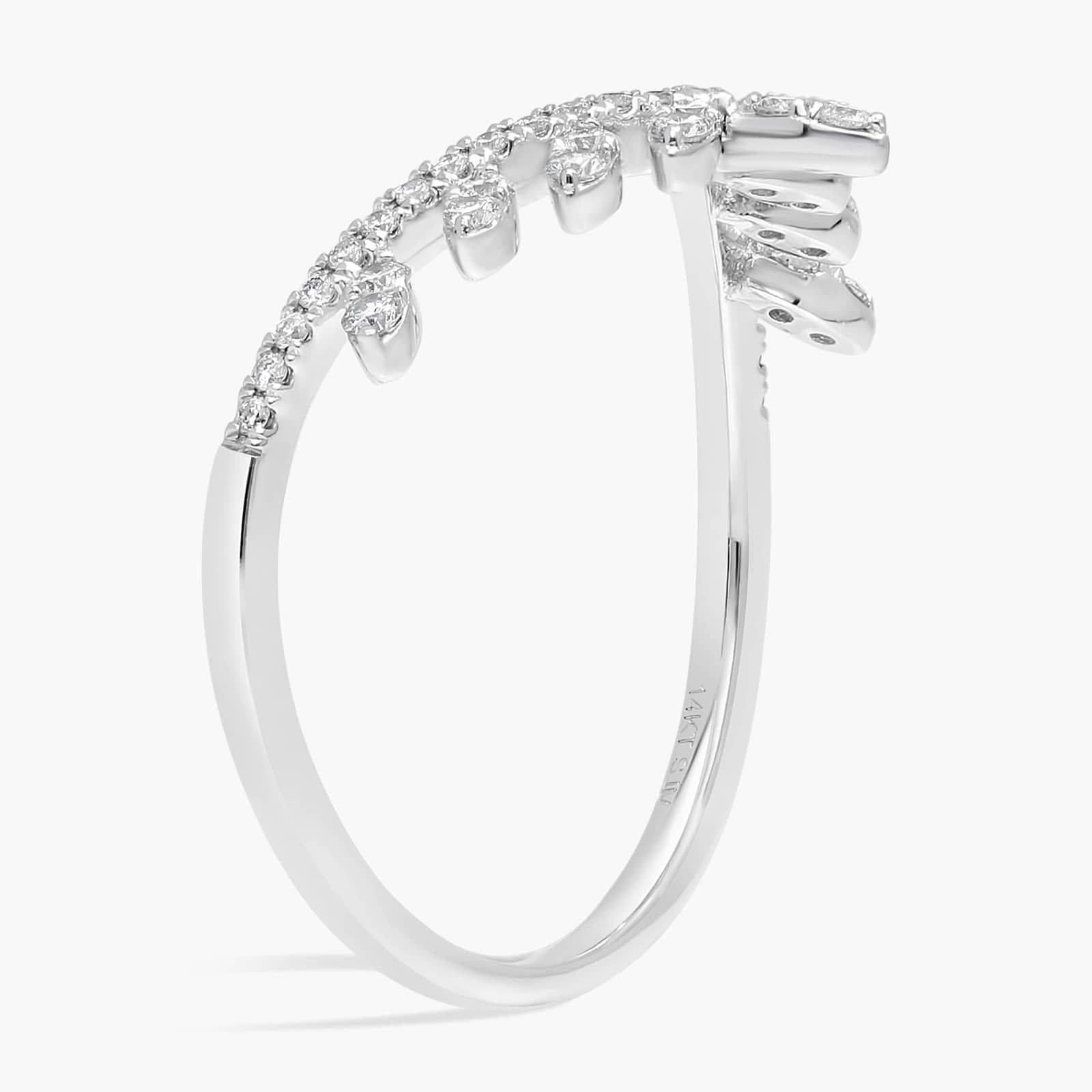 Diamond Leaf Crown Fashion Ring in 14k White Gold