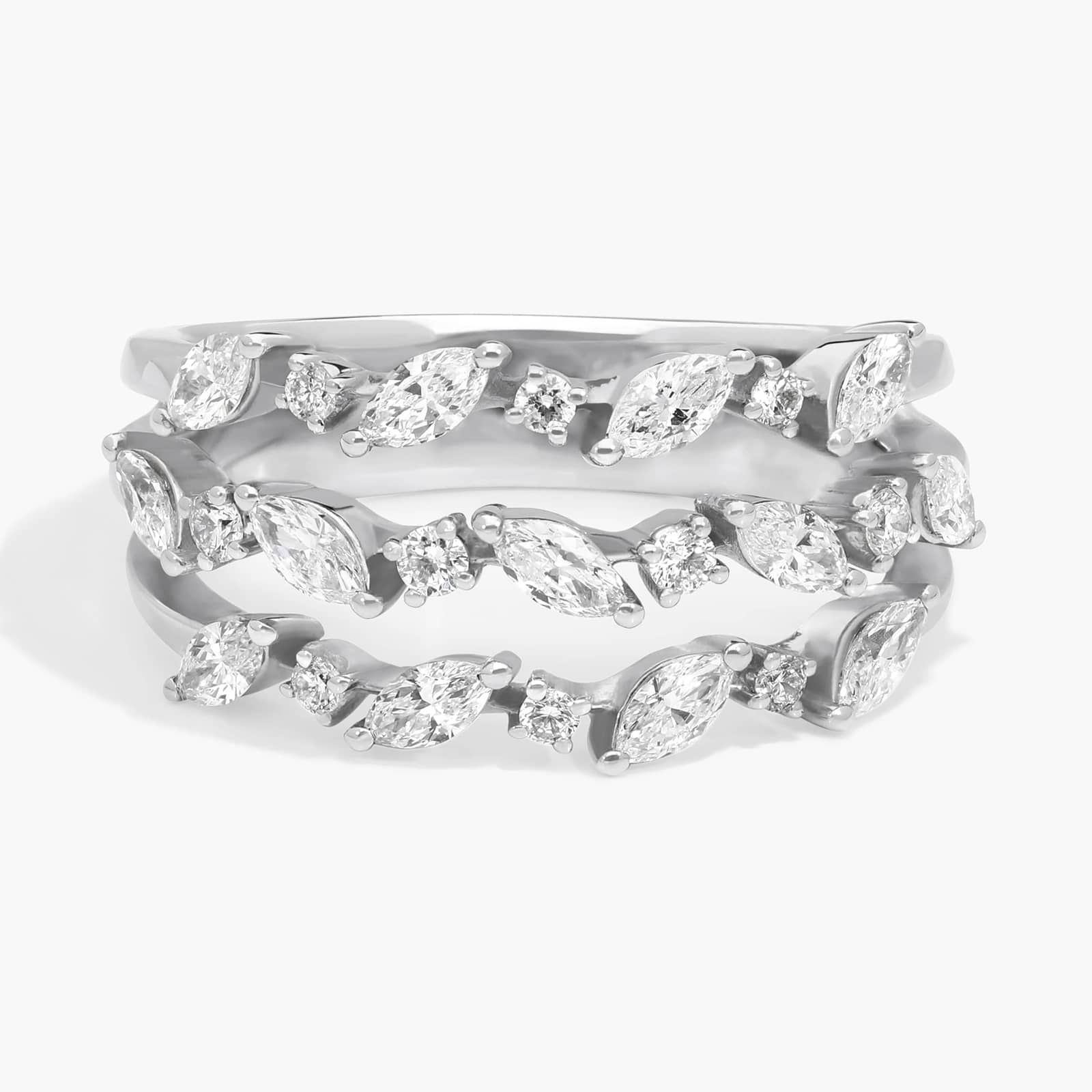 Diamond Triple Row Marquise Vine Fashion Ring in 14k White Gold (1 ct. tw.)