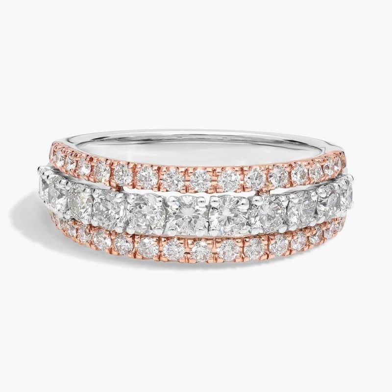 Diamond Graduated Triple Row Fashion Ring in 14k White and Rose Gold (1 ct. tw.)
