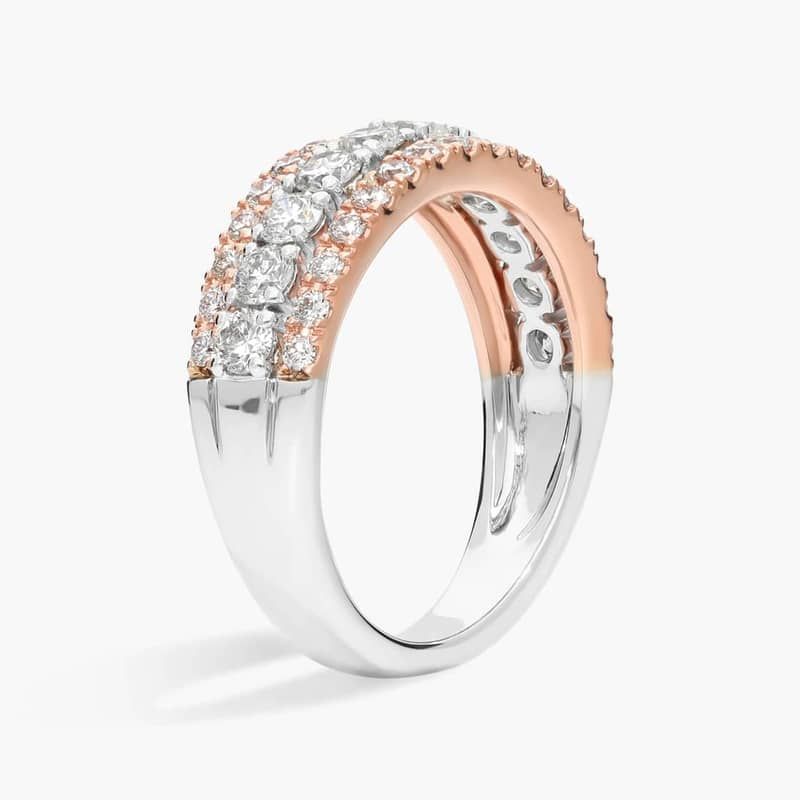 Diamond Graduated Triple Row Fashion Ring in 14k White and Rose Gold (1 ct. tw.)