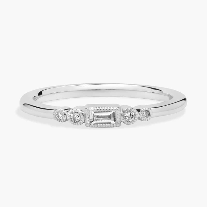 Diamond Baguette and Dot Fashion Ring in 14k White Gold (1/10 ct. tw.)