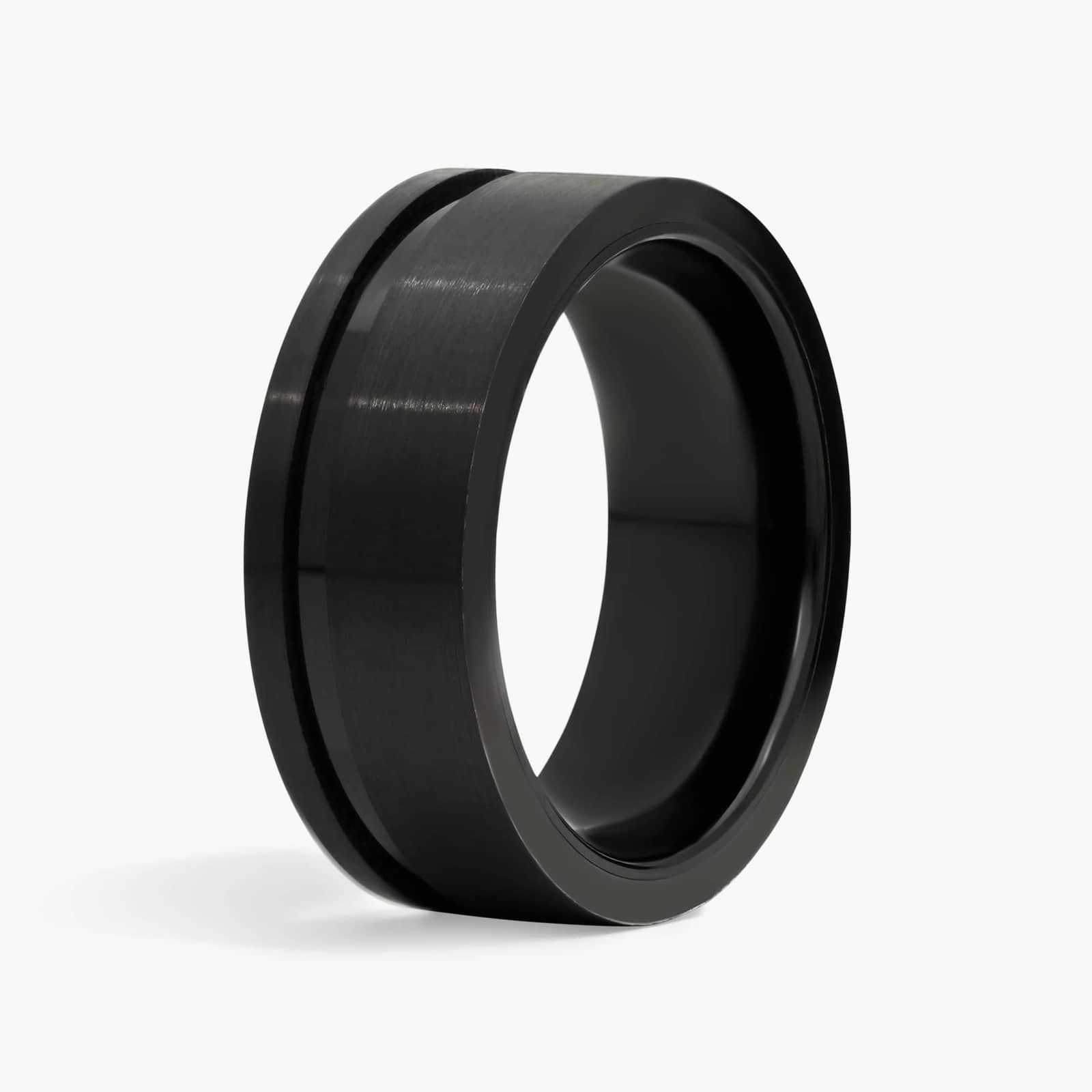 Asymmetrical Black Engraved Wedding Ring in Tungsten (8mm)
