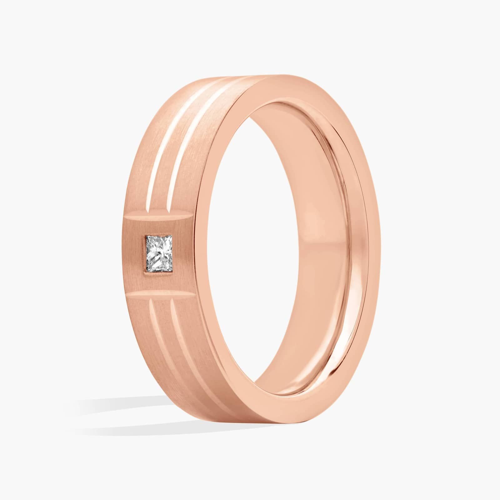 Single Diamond Dual Polish Inlay Matte Wedding Ring in 14k Rose Gold (6 mm, 1/10 ct. tw.)