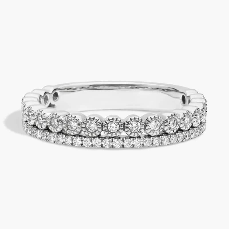 Double Row Pavé and Milgrain Bezel Diamond Wedding Ring in 14k White Gold (3/8 ct. tw.)