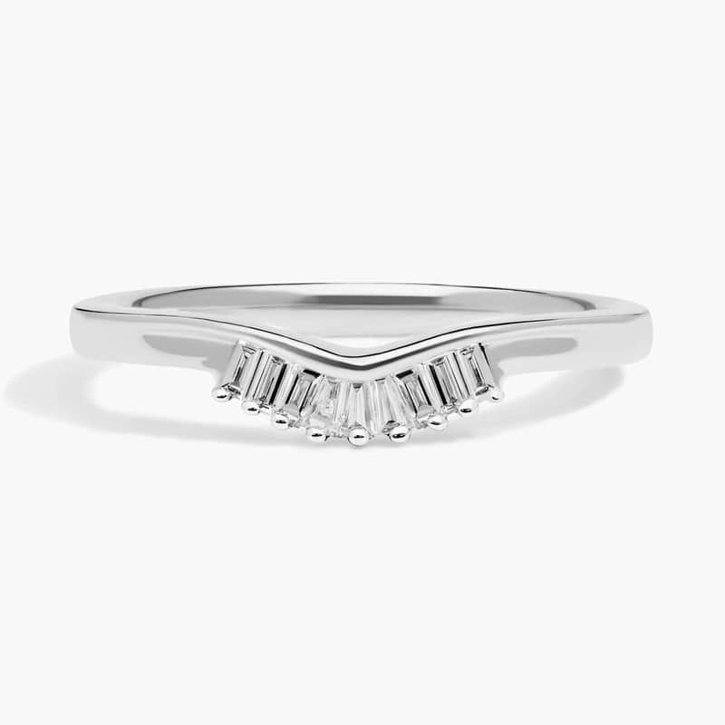 Petite Baguette Diamond Tiara Curved Wedding Ring in 14k White Gold (2 mm, 1/8 ct. tw.) By Zac Zac Posen