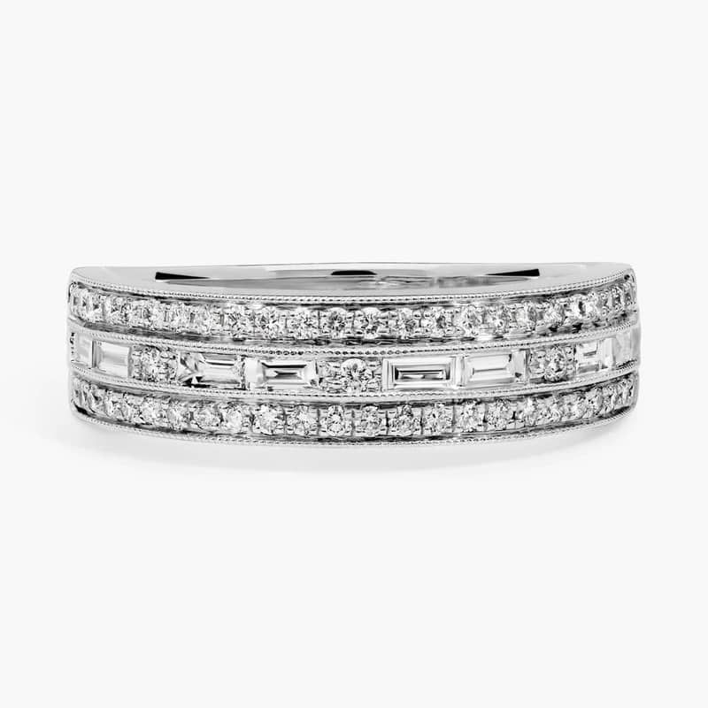 ZAC ZAC POSEN Triple Row East-West Baguette & Pavé Diamond Wedding Ring in 14k White Gold (6 mm, 3/4 ct. tw.)