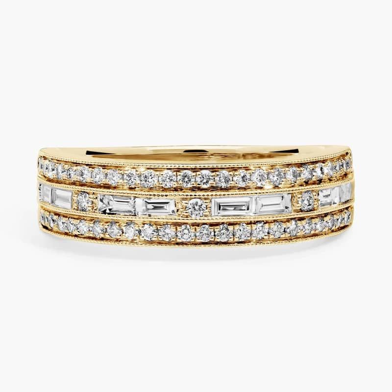 ZAC ZAC POSEN Triple Row East-West Baguette & Pavé Diamond Wedding Ring in 14k Yellow Gold (6 mm, 3/4 ct. tw.)