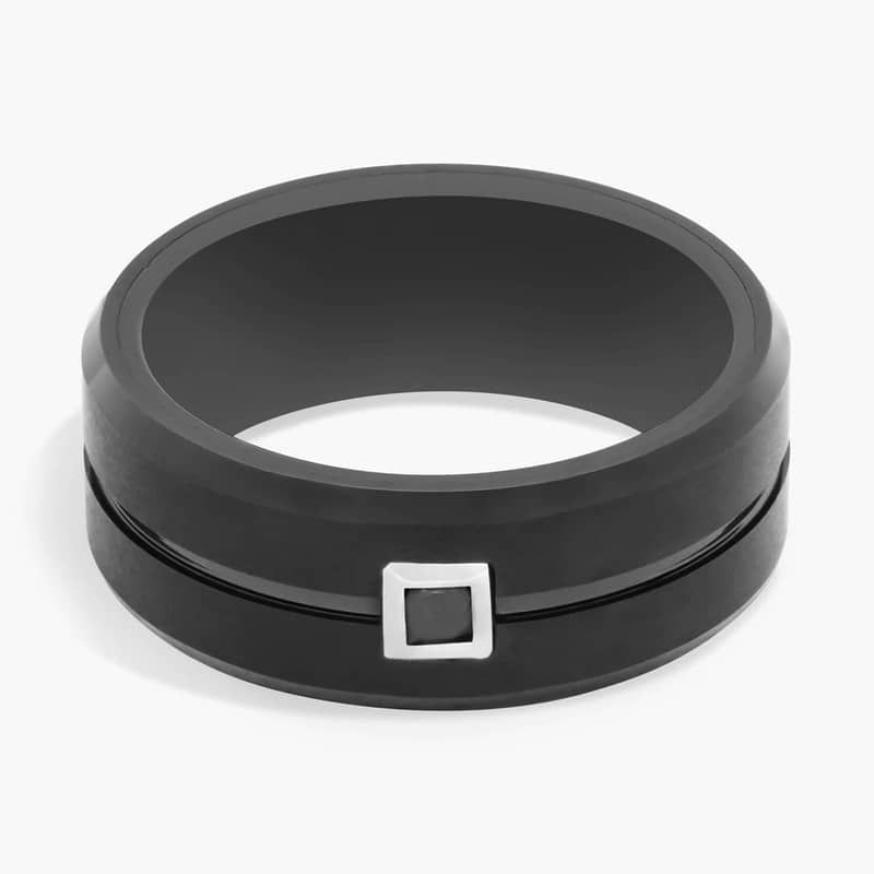 Single Black Diamond Wedding Ring in Black Tungsten Carbide (9 mm, 1/10 ct. tw.)