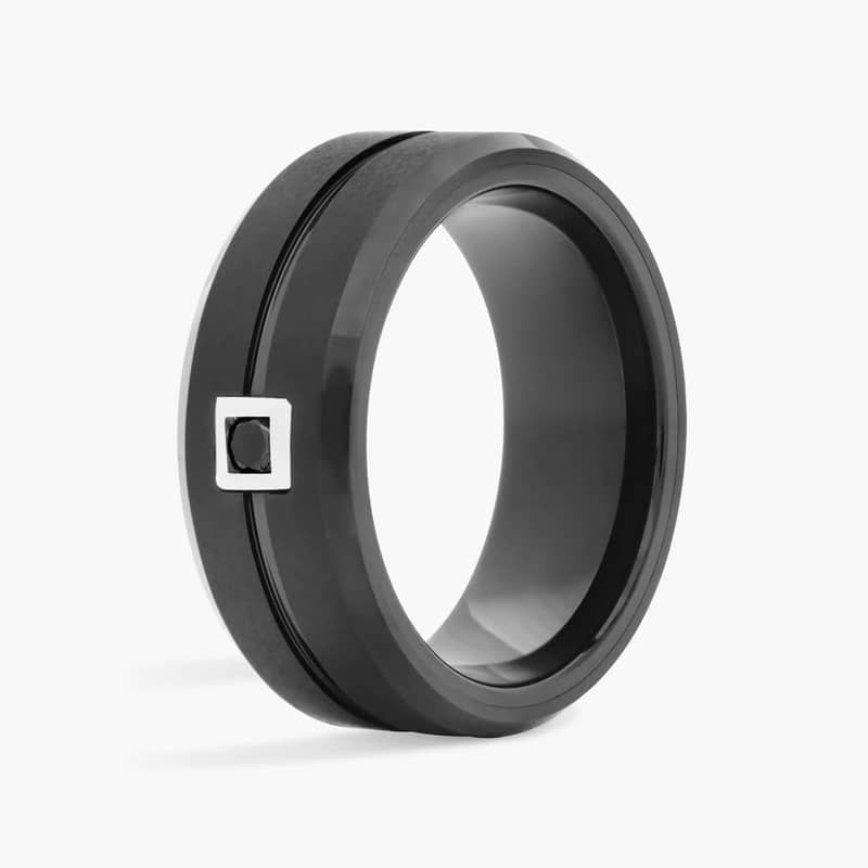 Single Black Diamond Wedding Ring in Black Tungsten Carbide (9 mm, 1/10 ct. tw.)