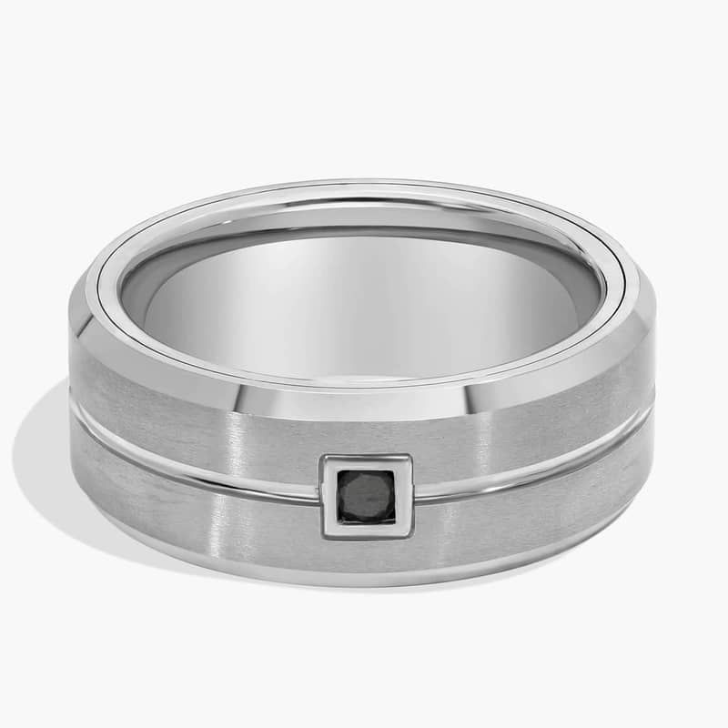 Single Black Diamond Wedding Ring in White Tungsten Carbide (9 mm, 1/10 ct. tw.)