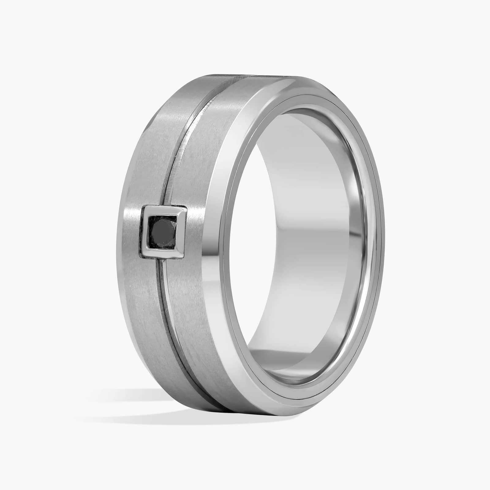 Single Black Diamond Wedding Ring in White Tungsten Carbide (9 mm, 1/10 ct. tw.)