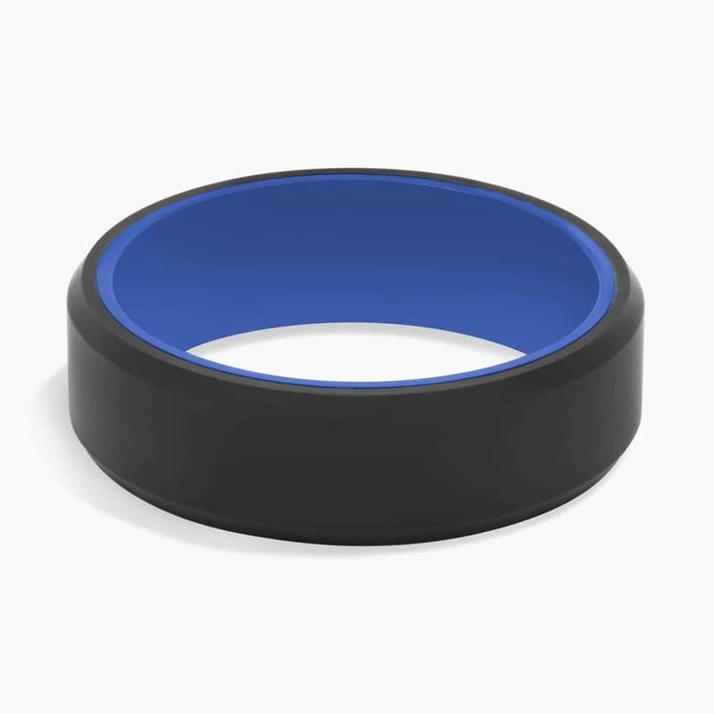 Black Beveled Edge Wedding Ring in Tungsten and Blue Ceramic (7mm)