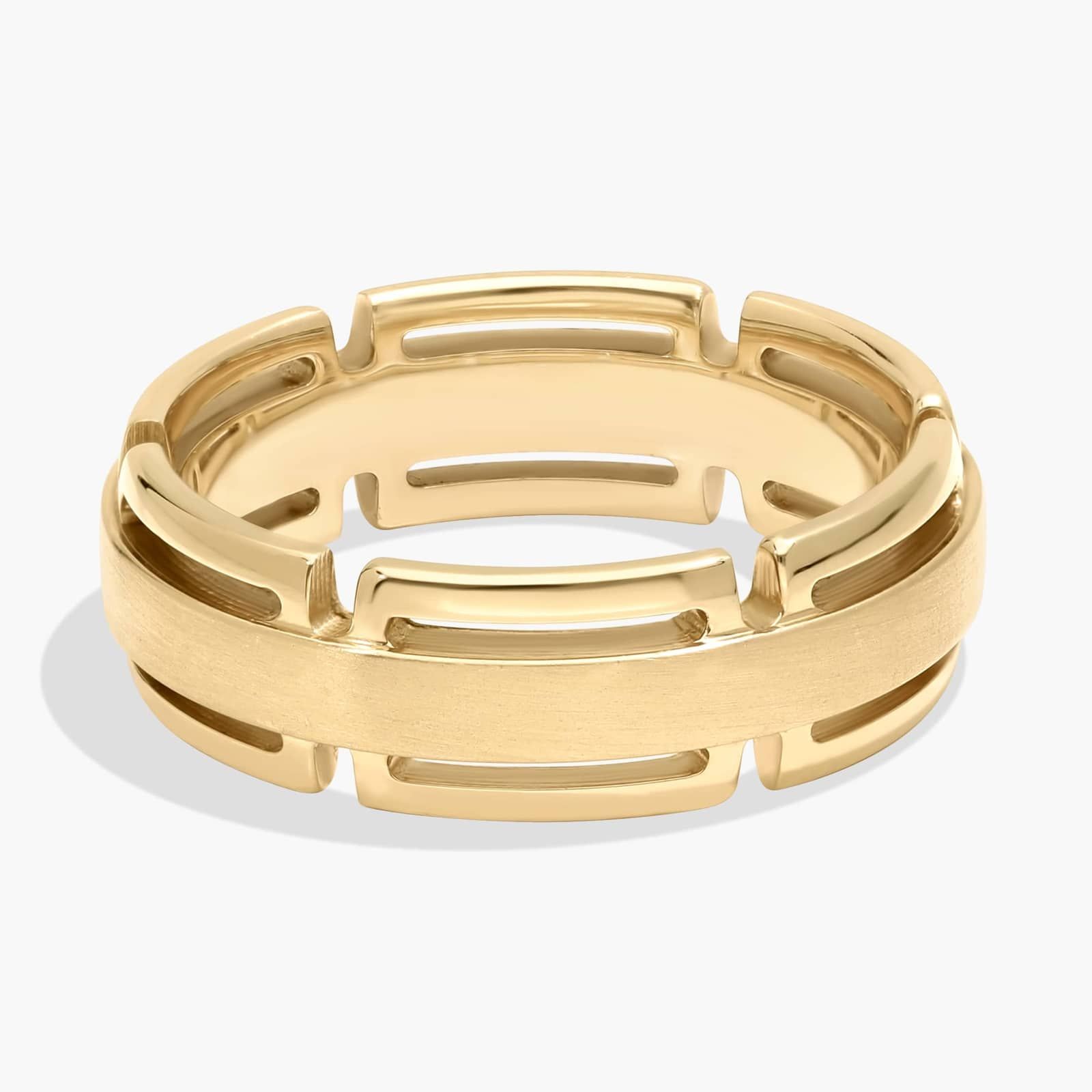 Modern Link Edge Wedding Ring in 14k Yellow Gold (7mm)