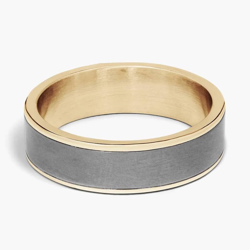 Two-Tone Tantalum Inlay Wedding Ring in 14k Yellow Gold (6.5mm)