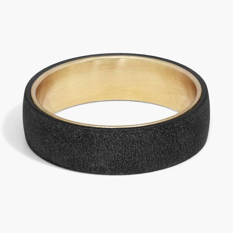 Two-Tone Stone Finish Wedding Ring in Tantalum and 14k Yellow Gold (6.5mm)
