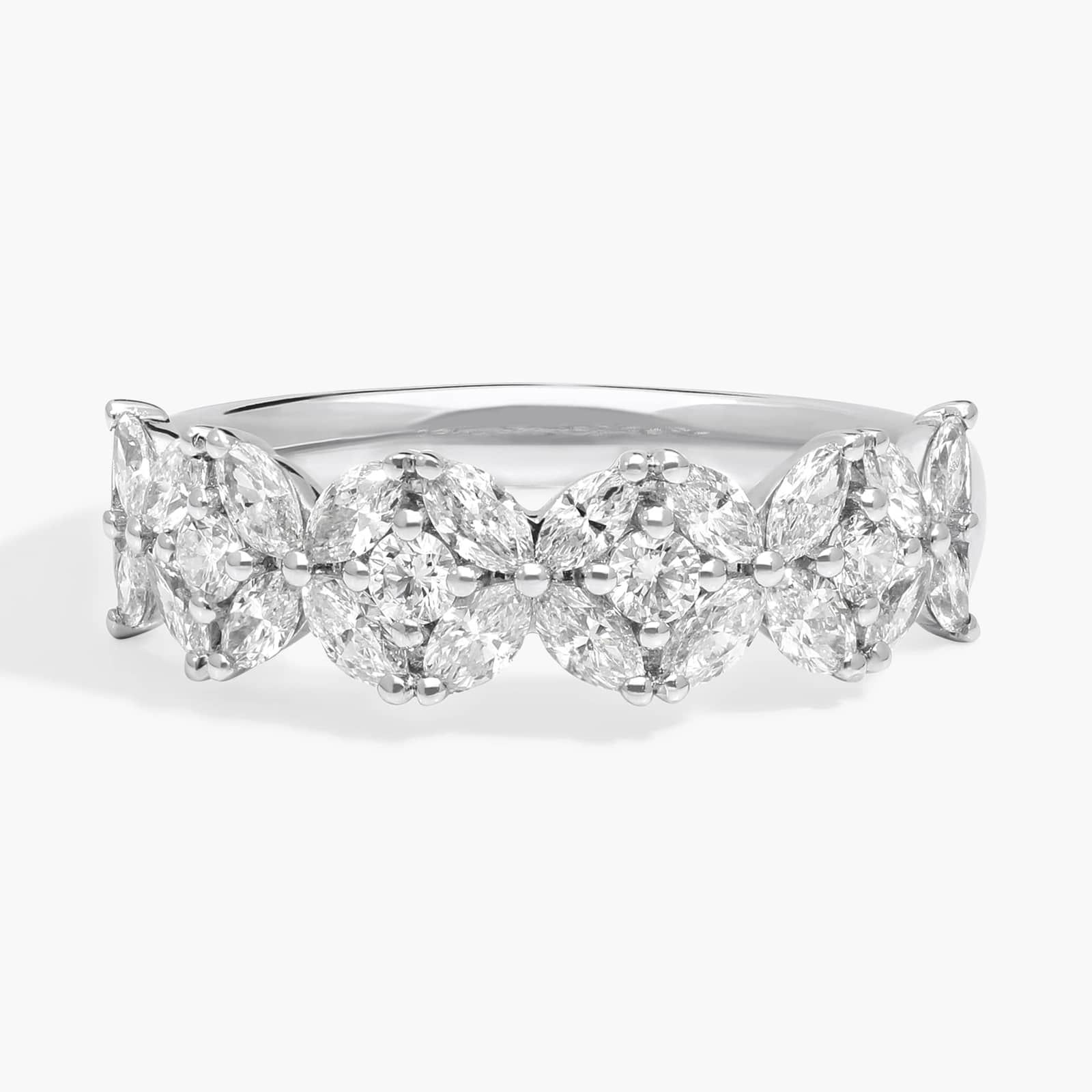 Mixed Marquise and Round Floral Anniversary Ring in 14k White Gold (1 ct. tw.)