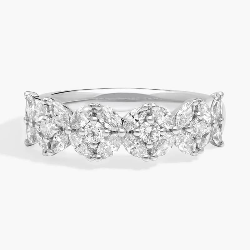 Mixed Marquise and Round Floral Anniversary Ring in 14k White Gold (1 ct. tw.)