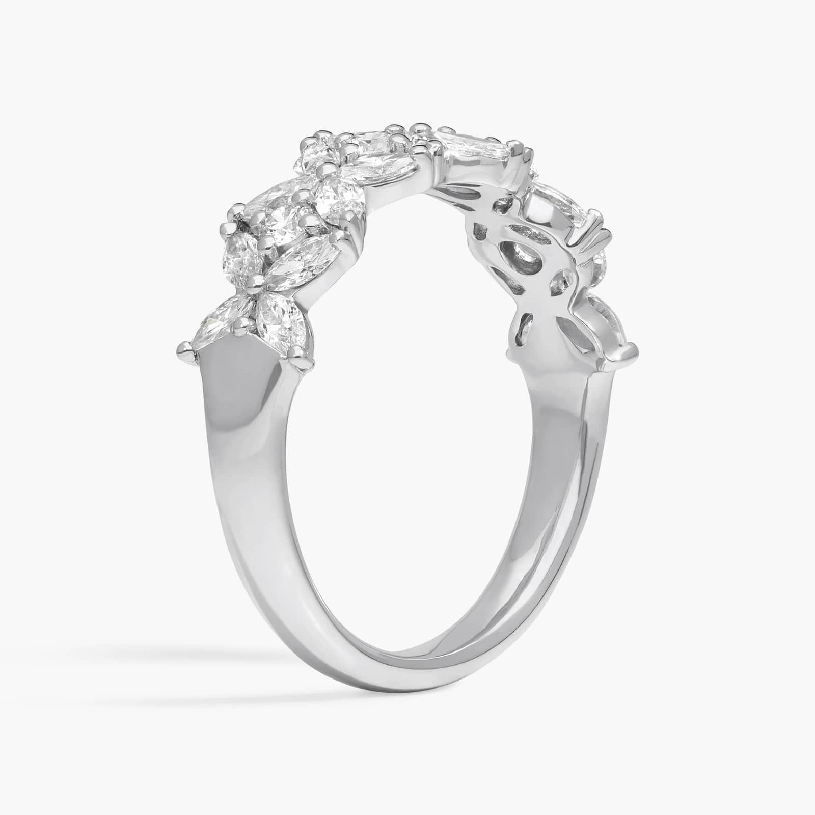 Mixed Marquise and Round Floral Anniversary Ring in 14k White Gold (1 ct. tw.)