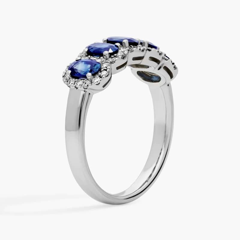 Oval Sapphire Halo Anniversary Ring in 14k White Gold (5x3mm)