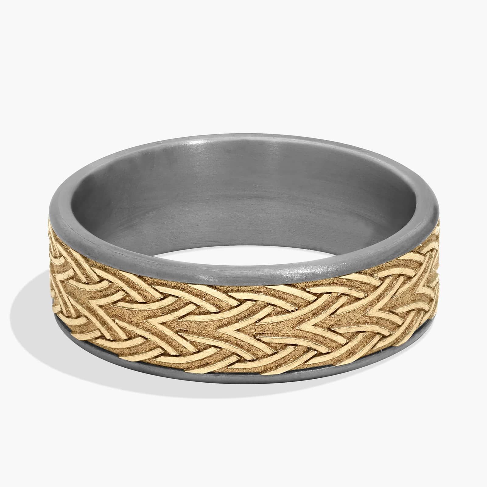 Celtic Arrow Knot Wedding Ring in 14k Yellow Gold with Tantalum Edge (7.5mm)
