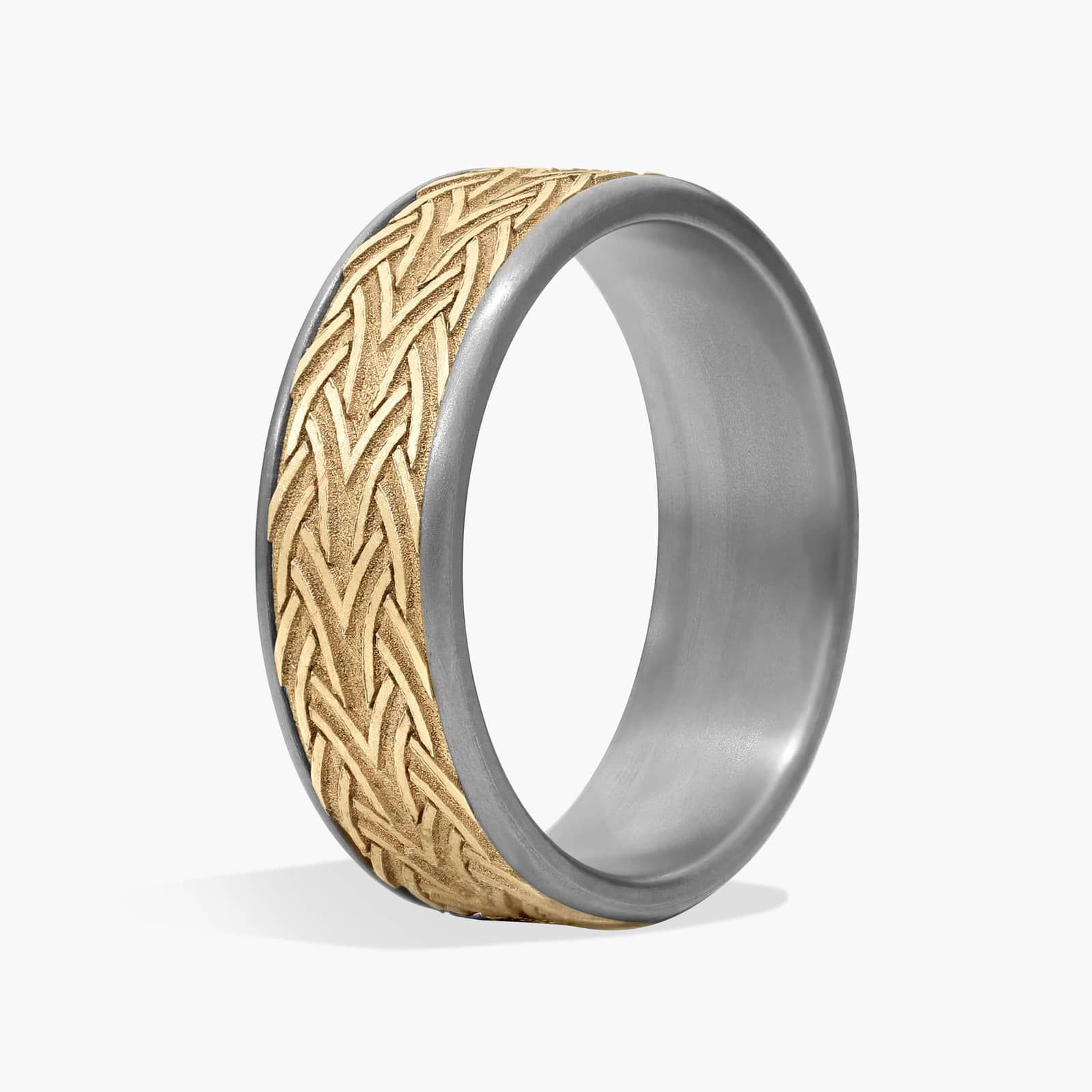Celtic Arrow Knot Wedding Ring in 14k Yellow Gold with Tantalum Edge (7.5mm)