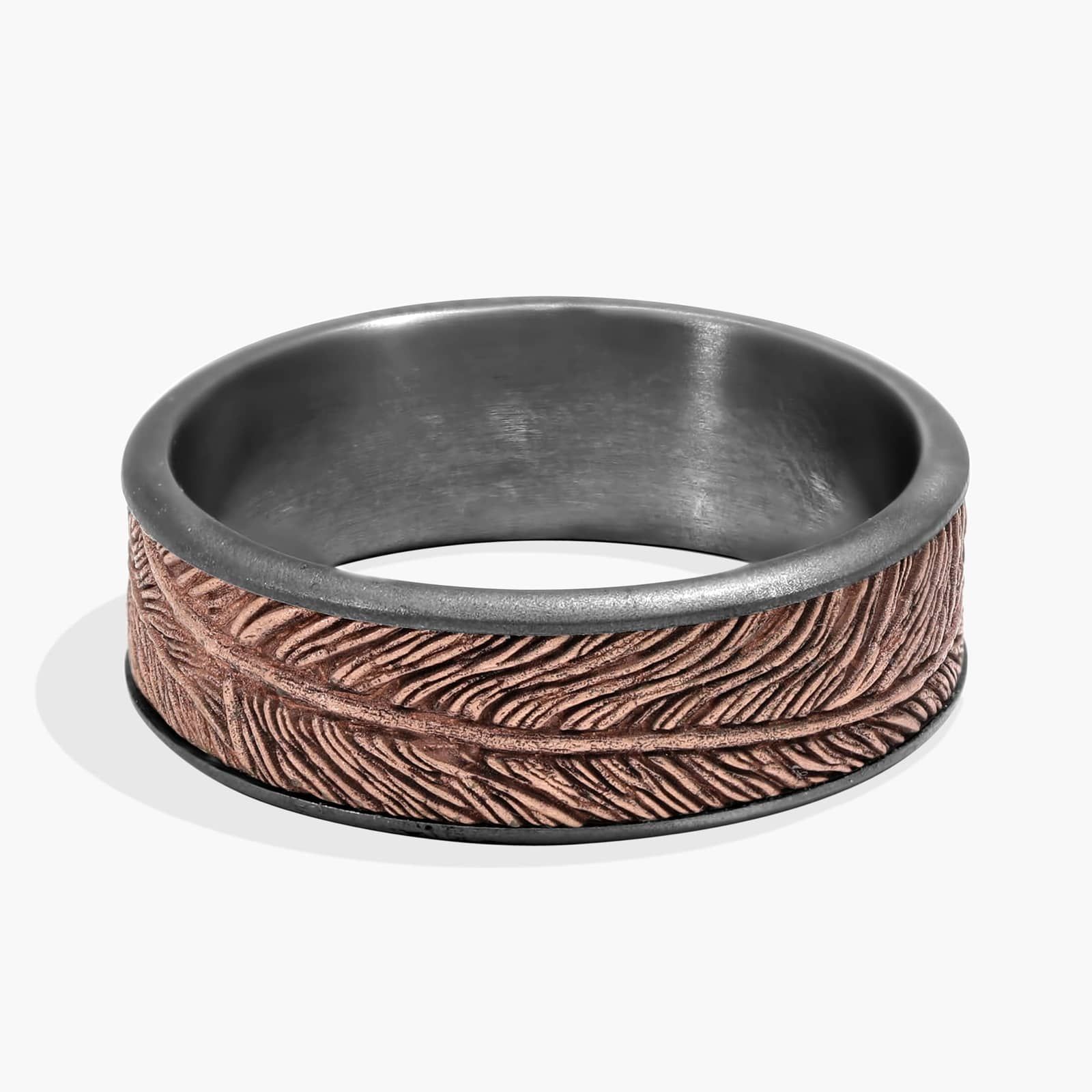 Feather Wedding Ring in 14k Rose Gold and Tantalum Edge (7.5mm)
