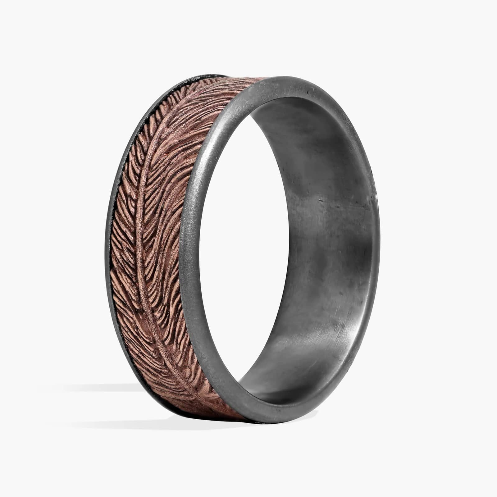 Feather Wedding Ring in 14k Rose Gold and Tantalum Edge (7.5mm)