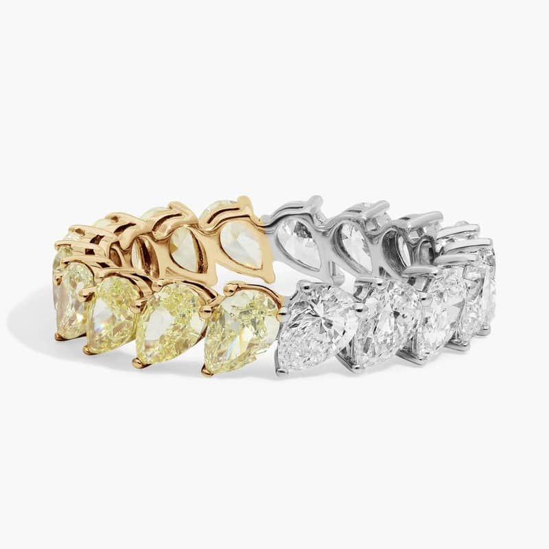 Pear-Cut Half and Half Yellow Diamond Eternity Ring in 18k Yellow and White Gold (3 5/8 ct. tw.)