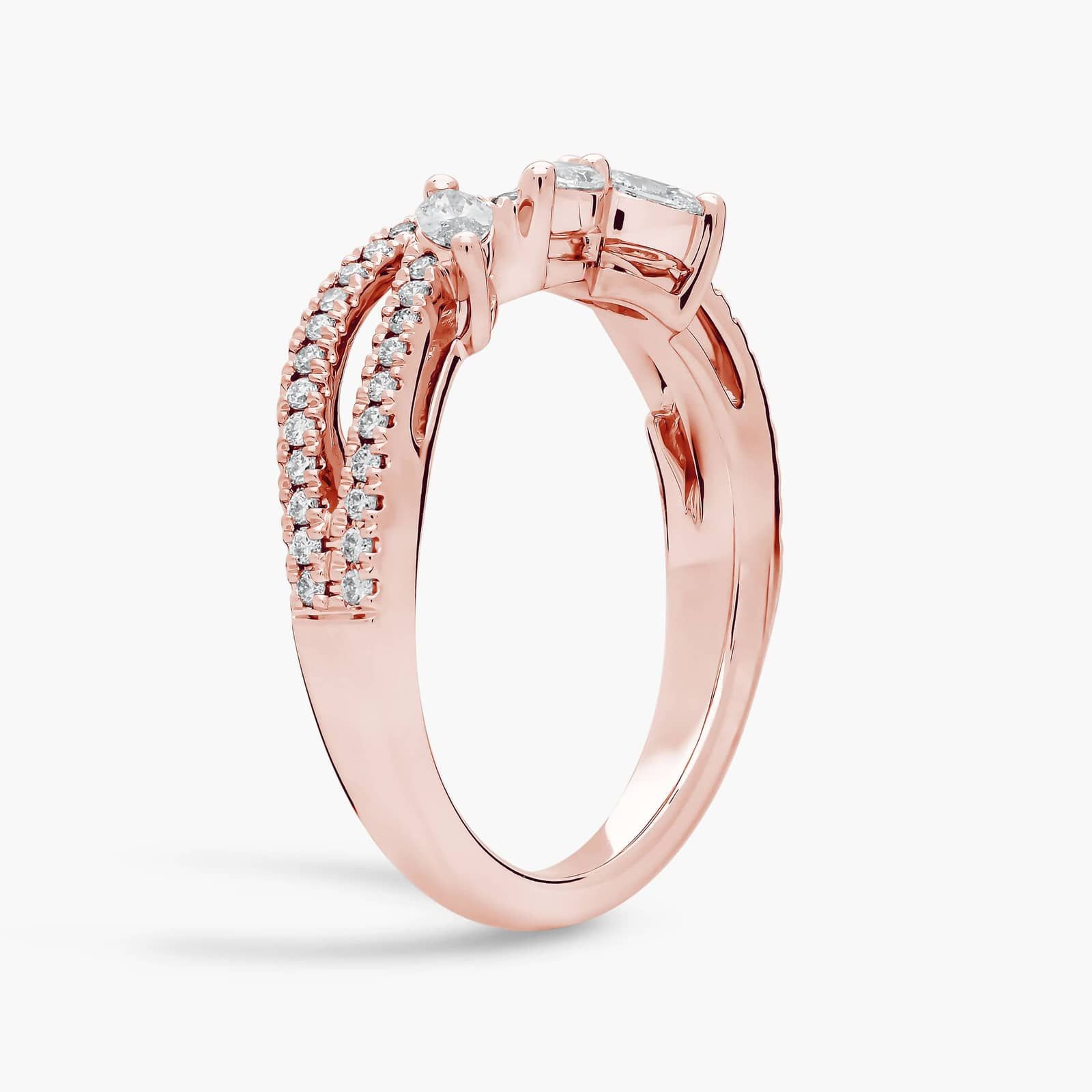 Romantic Twist Marquise and Pavé Curved Diamond Ring in 14k Rose Gold (3/8 ct. tw.)