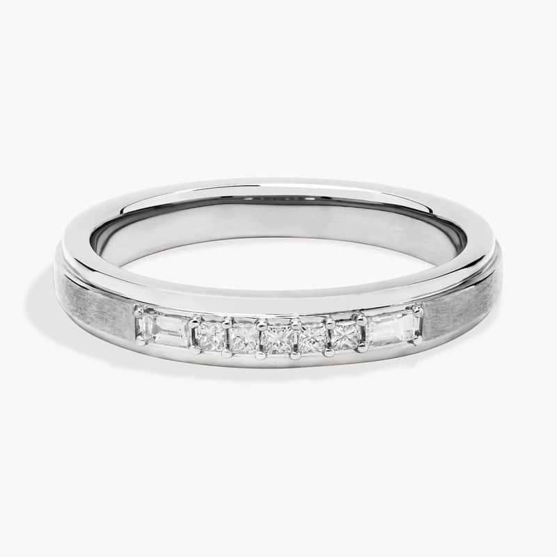 Men's Princess and Baguette Diamond Wedding Ring in 14k White Gold (1/5 ct. tw.)