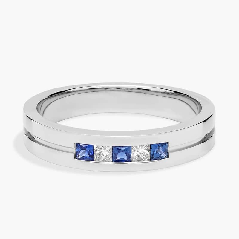 Men's Princess-Cut Diamond and Sapphire Wedding Ring in Platinum (1/8 ct. tw.)