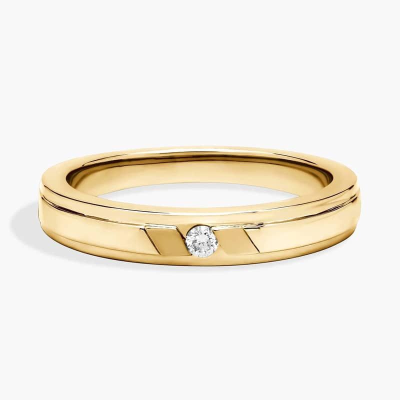 Diagonal Channel Set Round Solitaire Diamond Ring in 14k Yellow Gold (.05 ct. tw.)