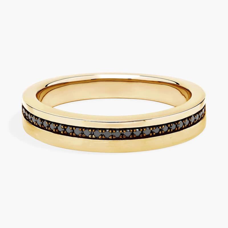 Men's Black Diamond Pavé Edge Wedding Ring with Black Rhodium in 14k Yellow Gold (1/6 ct. tw.)