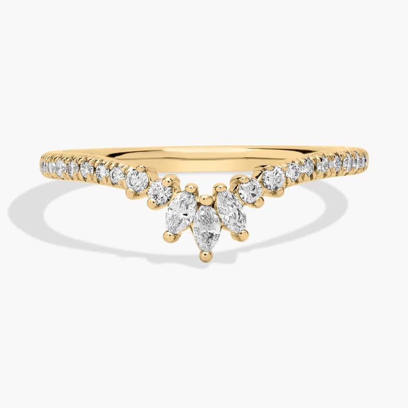 Marquise and Round Cluster Array Diamond Engagement Ring in 14k Yellow Gold