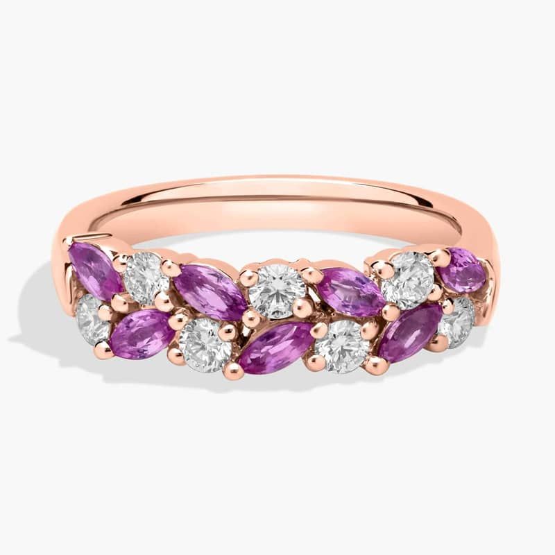 Romantic Marquise Pink Sapphire and Diamond Ring in 14k Rose Gold