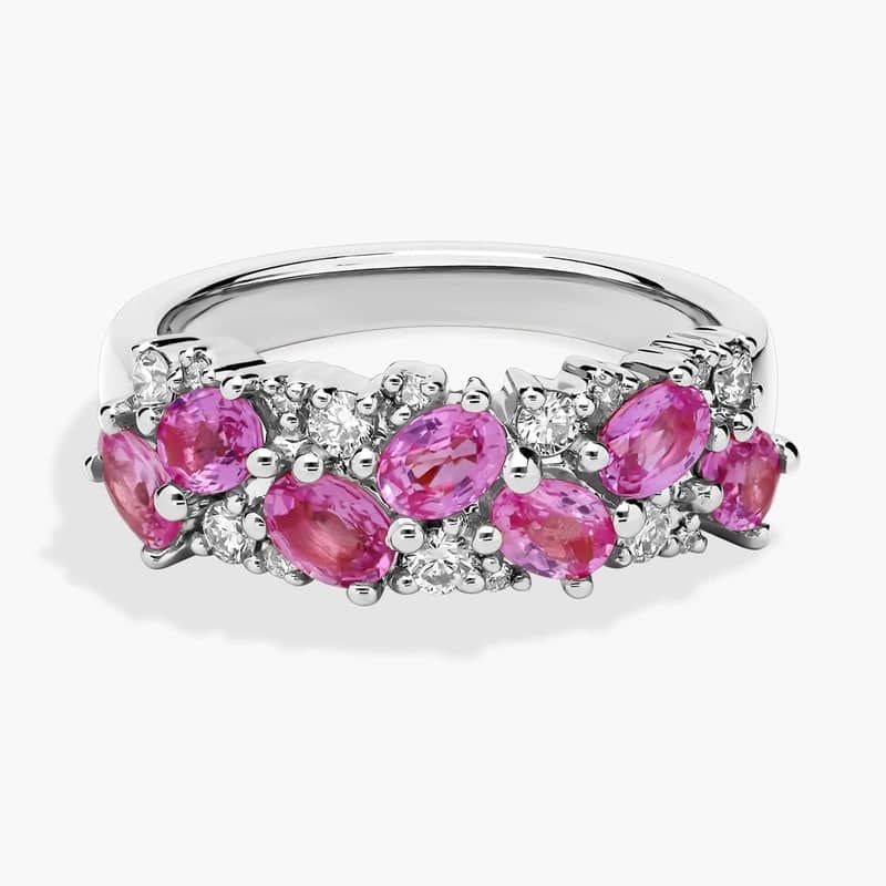 Romantic Oval Pink Sapphire and Diamond Ring in 14k White Gold