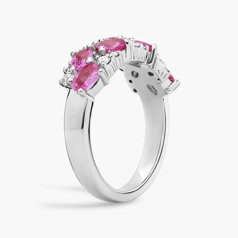 Romantic Oval Pink Sapphire and Diamond Ring in 14k White Gold