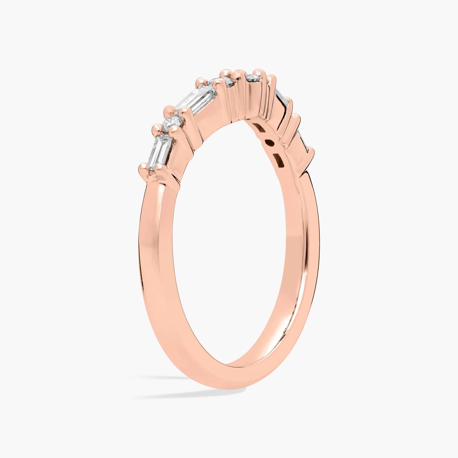 Round and Baguette Diamond Chevron Ring in 14K Rose Gold (1/3 Ct. Tw.)