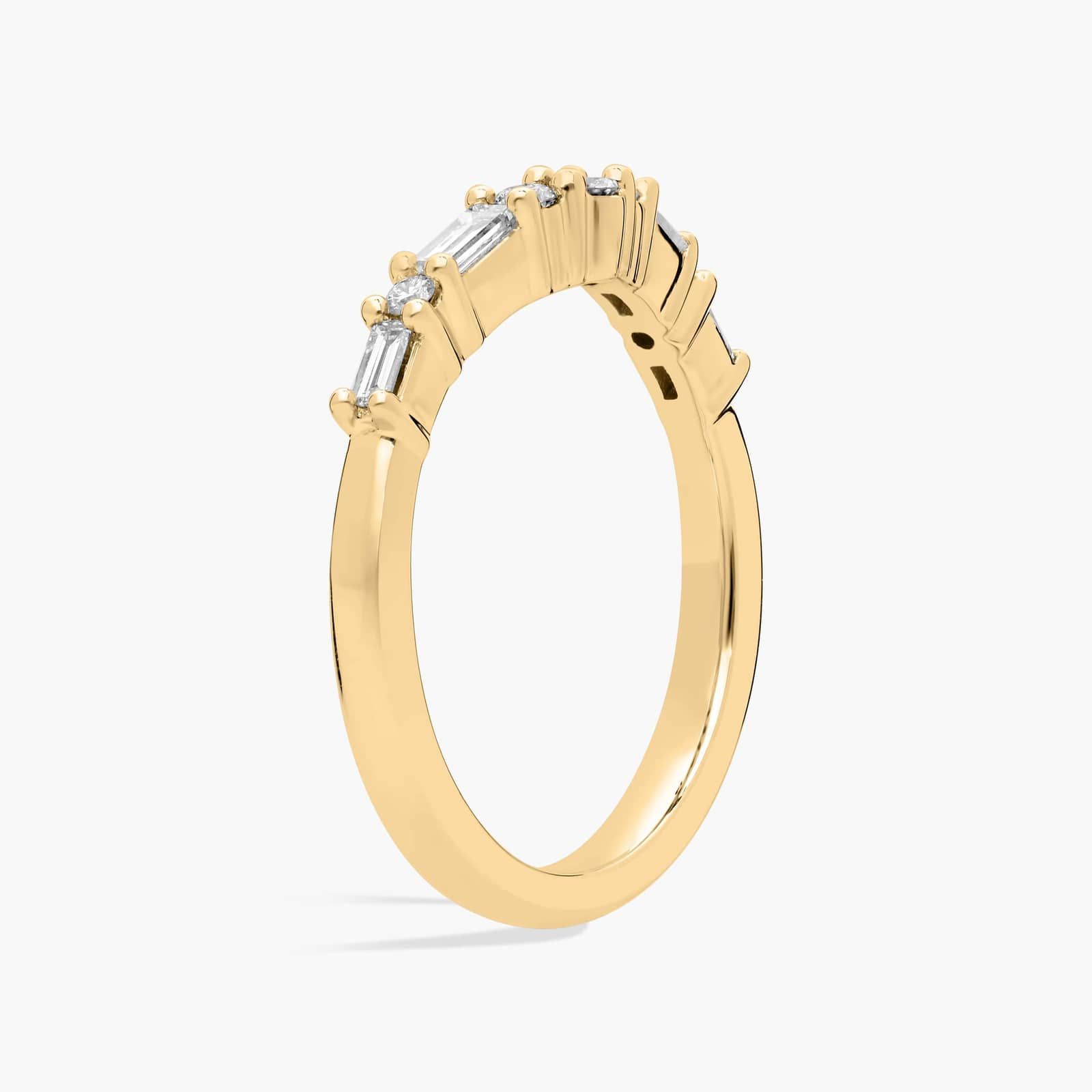 Round and Baguette Diamond Chevron Ring in 18K Yellow Gold (1/3 Ct. Tw.)