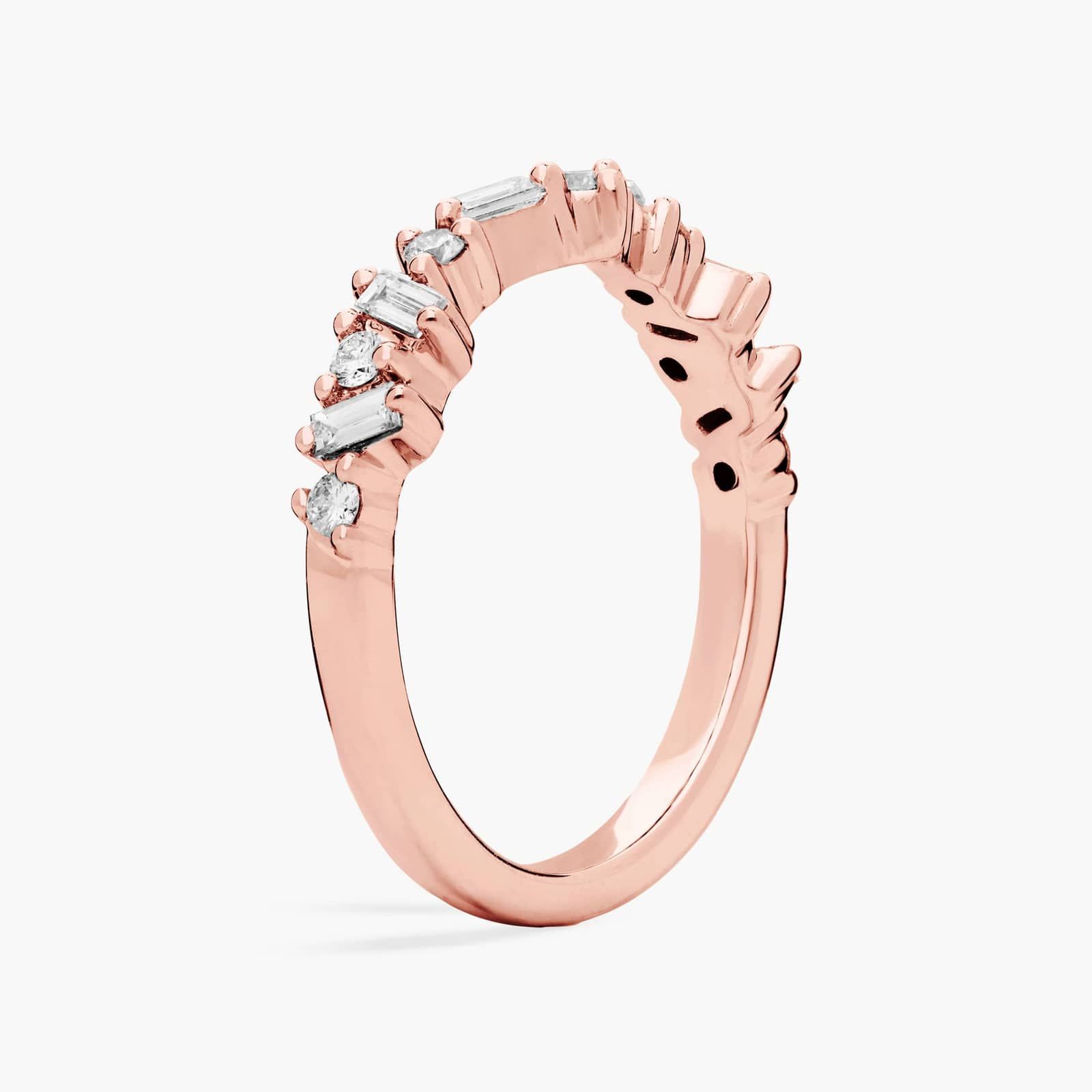 Round and Baguette Diamond Chevron Ring in 14K Rose Gold (1/3 Ct. Tw.)