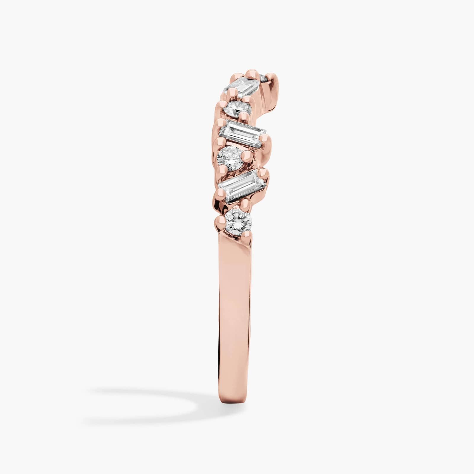 Round and Baguette Diamond Chevron Ring in 14K Rose Gold (1/3 Ct. Tw.)