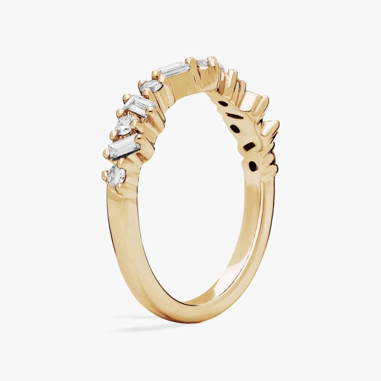 Round and Baguette Diamond Chevron Ring in 18K Yellow Gold (1/3 Ct. Tw.)