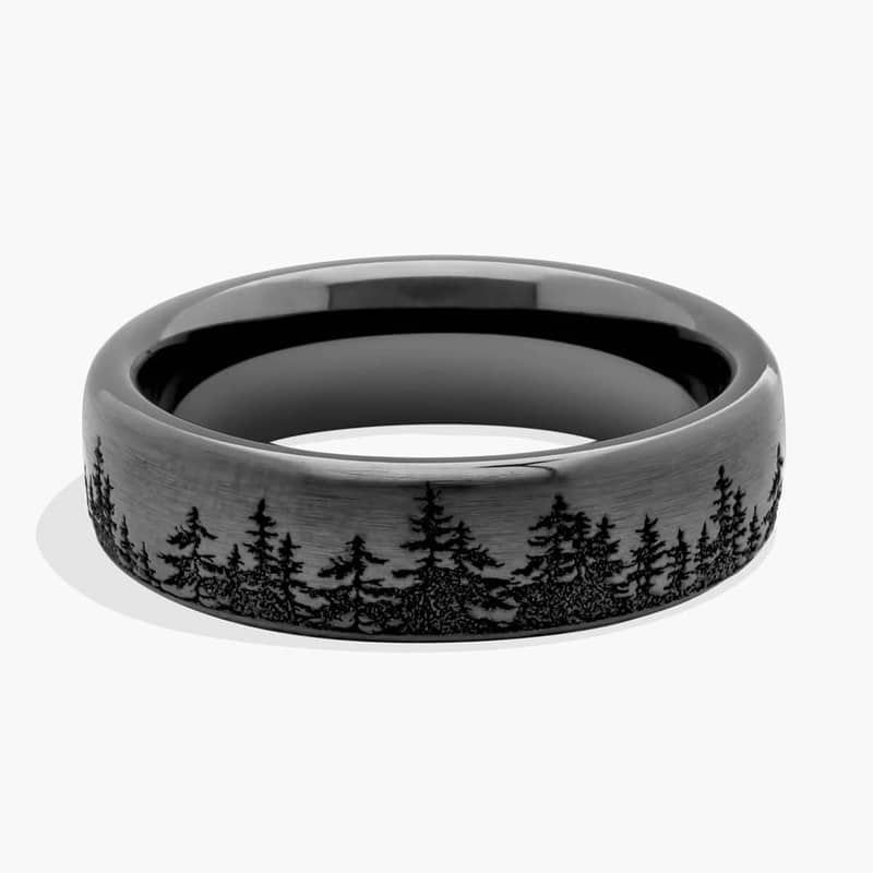 Gray and Black Treeline Wedding Ring in Titanium