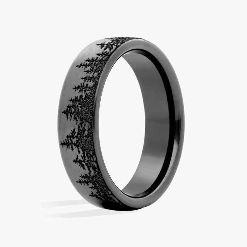 Gray and Black Treeline Wedding Ring in Titanium