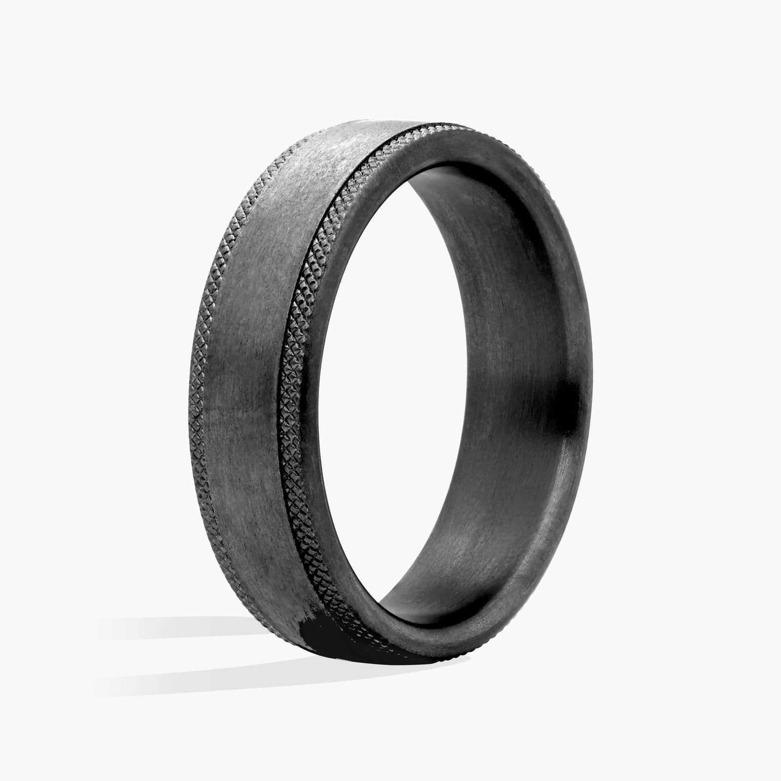 Satin Finish and Knurled Edge Wedding Ring in Tantalum