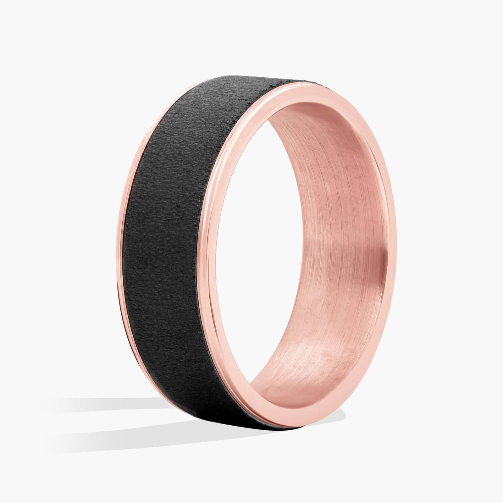 Wirebrush Finish Wedding Ring in Tantalum and 14K Rose Gold